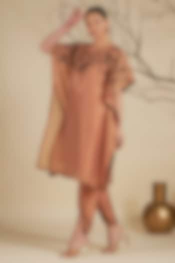 Peach Chanderi Silk Embroidered Kaftan Set by ORIGANI at Pernia's Pop Up Shop