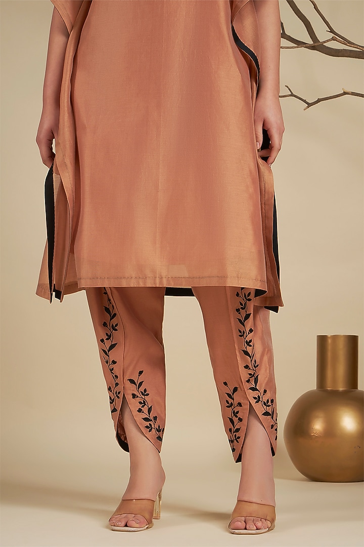 Peach Chanderi Silk Embroidered Kaftan Set by ORIGANI at Pernia's Pop Up Shop