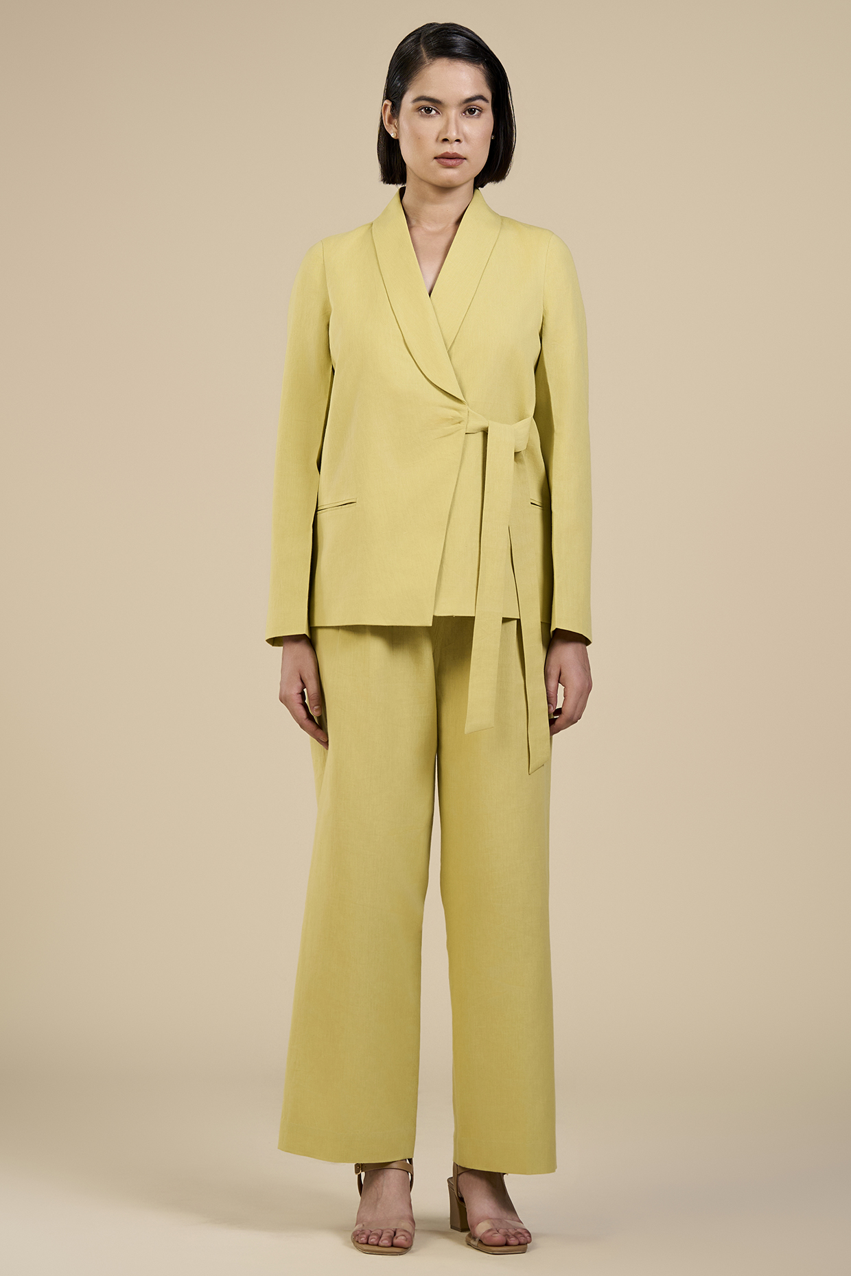 Green Linen Blend Co-Ord Set by ORIGANI at Pernia's Pop Up Shop