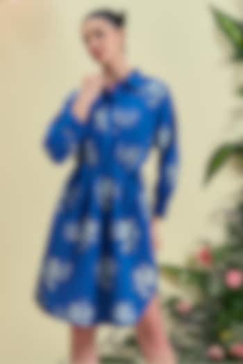 Blue Linen Blend Knee-Length Summer Dress by ORIGANI at Pernia's Pop Up Shop