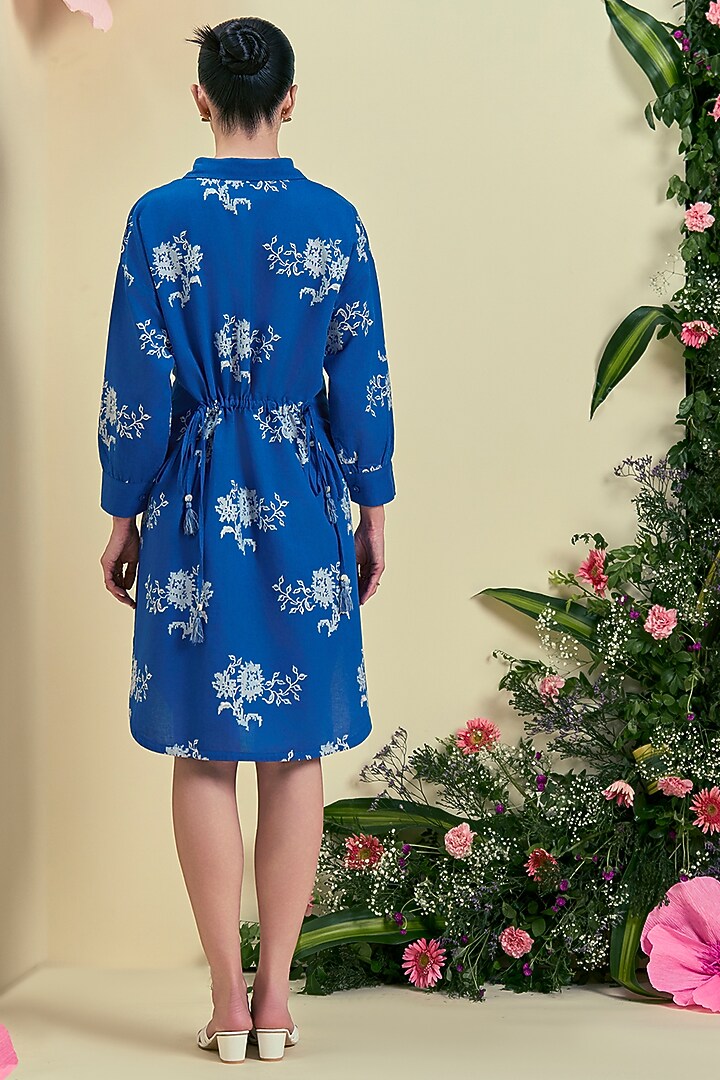 Blue Linen Blend Knee-Length Summer Dress by ORIGANI at Pernia's Pop Up Shop