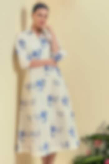 Off-White Linen Blend Embroidered Summer Dress by ORIGANI at Pernia's Pop Up Shop