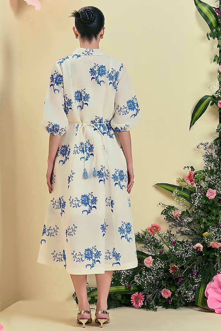 Off-White Linen Blend Embroidered Vacation Dress by ORIGANI at Pernia's Pop Up Shop