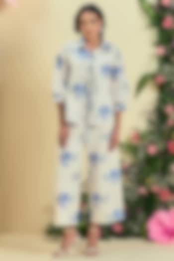 Off-White Linen Blend Embroidered Co-Ord Set by ORIGANI at Pernia's Pop Up Shop