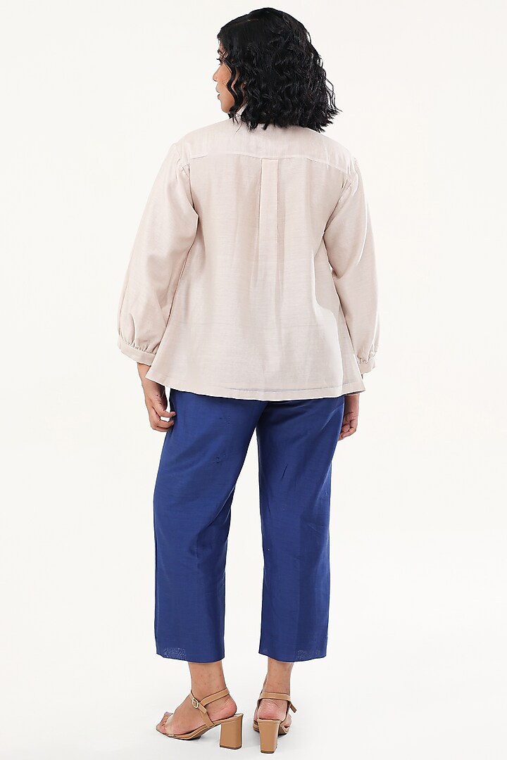 Off-White & Blue Chanderi Silk Thread Work Co-Ord Set by ORIGANI at Pernia's Pop Up Shop