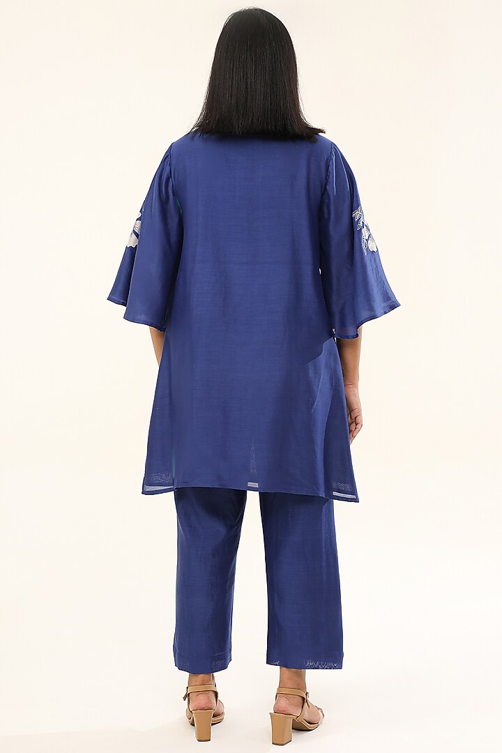 Blue Chanderi Silk Applique Work Co-Ord Set by ORIGANI at Pernia's Pop Up Shop