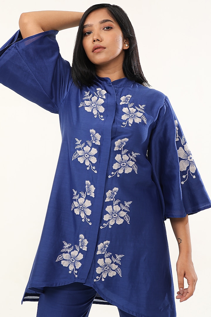 Blue Chanderi Silk Applique Work Co-Ord Set by ORIGANI at Pernia's Pop Up Shop