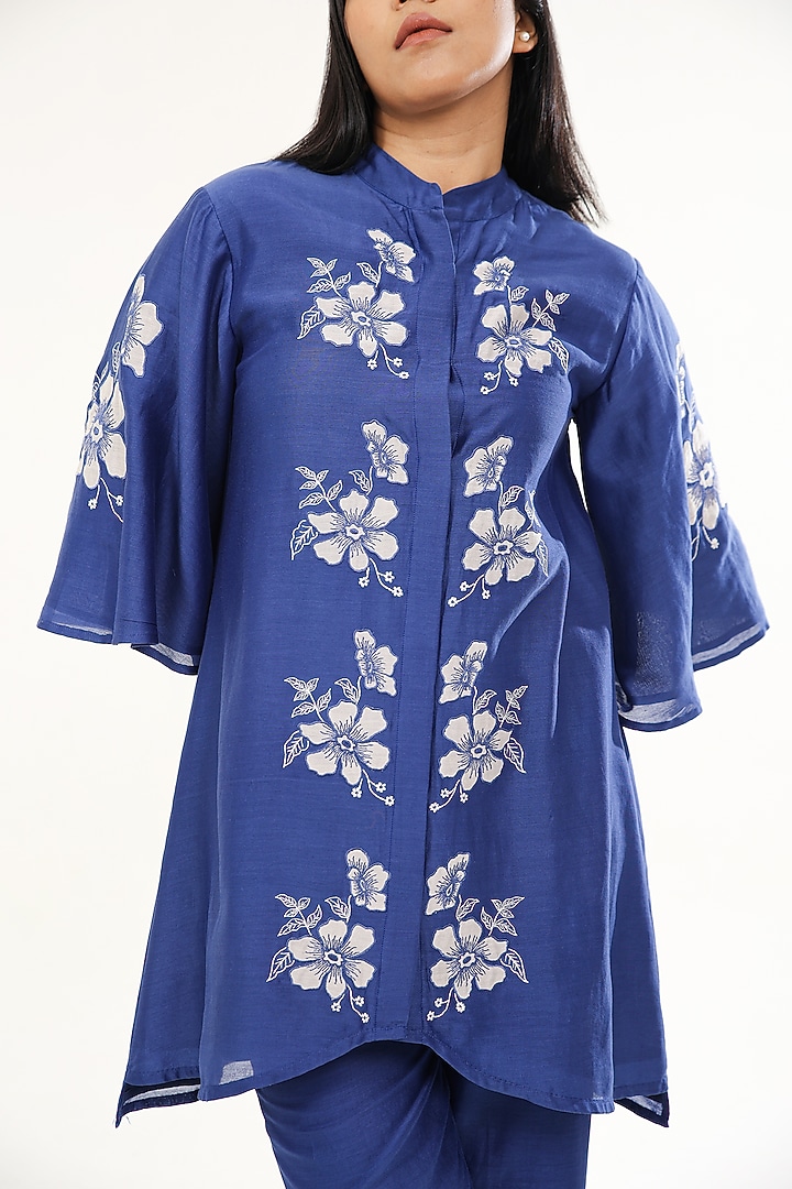 Blue Chanderi Silk Applique Work Co-Ord Set by ORIGANI at Pernia's Pop Up Shop