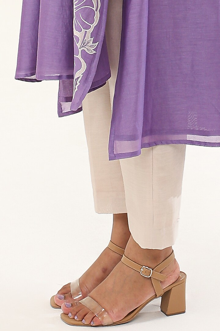 Lilac Chanderi Silk Thread Work Kurta Set by ORIGANI at Pernia's Pop Up Shop