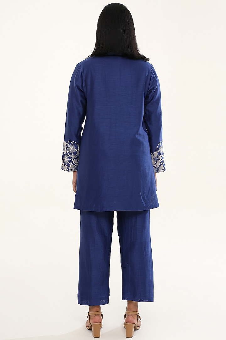 Blue Chanderi Silk Thread Work Co-Ord Set by ORIGANI at Pernia's Pop Up Shop