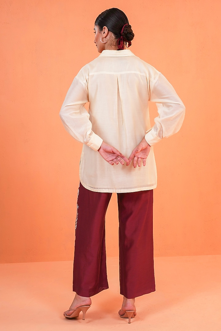 Ivory & Maroon Chanderi Silk Thread Embroidered Co-Ord Set by ORIGANI at Pernia's Pop Up Shop