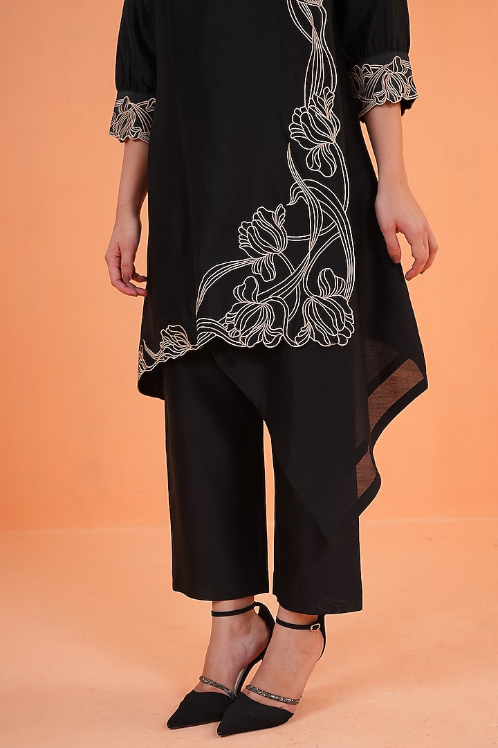 Black Chanderi Silk Embroidered Tunic Set by ORIGANI at Pernia's Pop Up Shop