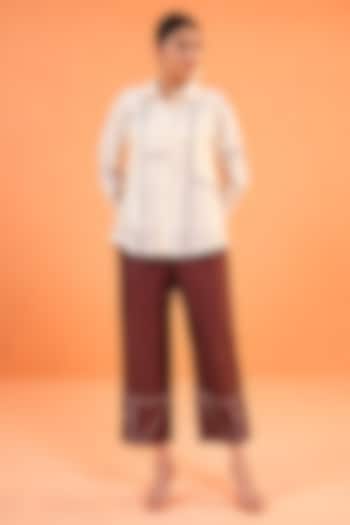 Brown & Ivory Chanderi Silk Embroidered Co-Ord Set by ORIGANI at Pernia's Pop Up Shop