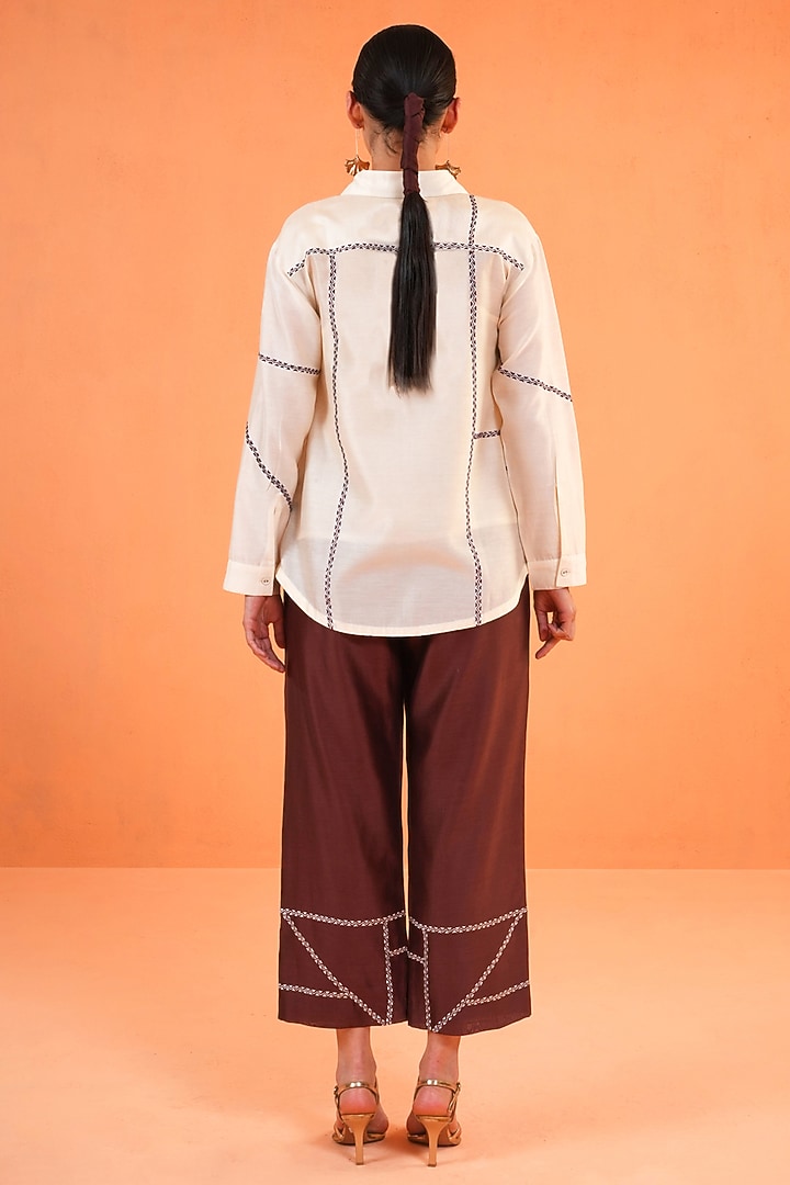 Brown & Ivory Chanderi Silk Embroidered Co-Ord Set by ORIGANI at Pernia's Pop Up Shop
