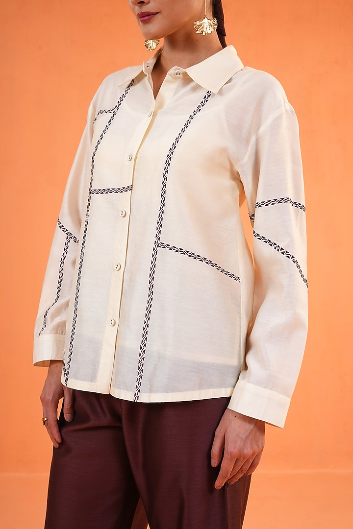 Brown & Ivory Chanderi Silk Embroidered Co-Ord Set by ORIGANI at Pernia's Pop Up Shop