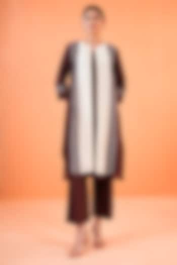 Brown & Ivory Chanderi Silk Embroidered Jacket Set by ORIGANI at Pernia's Pop Up Shop