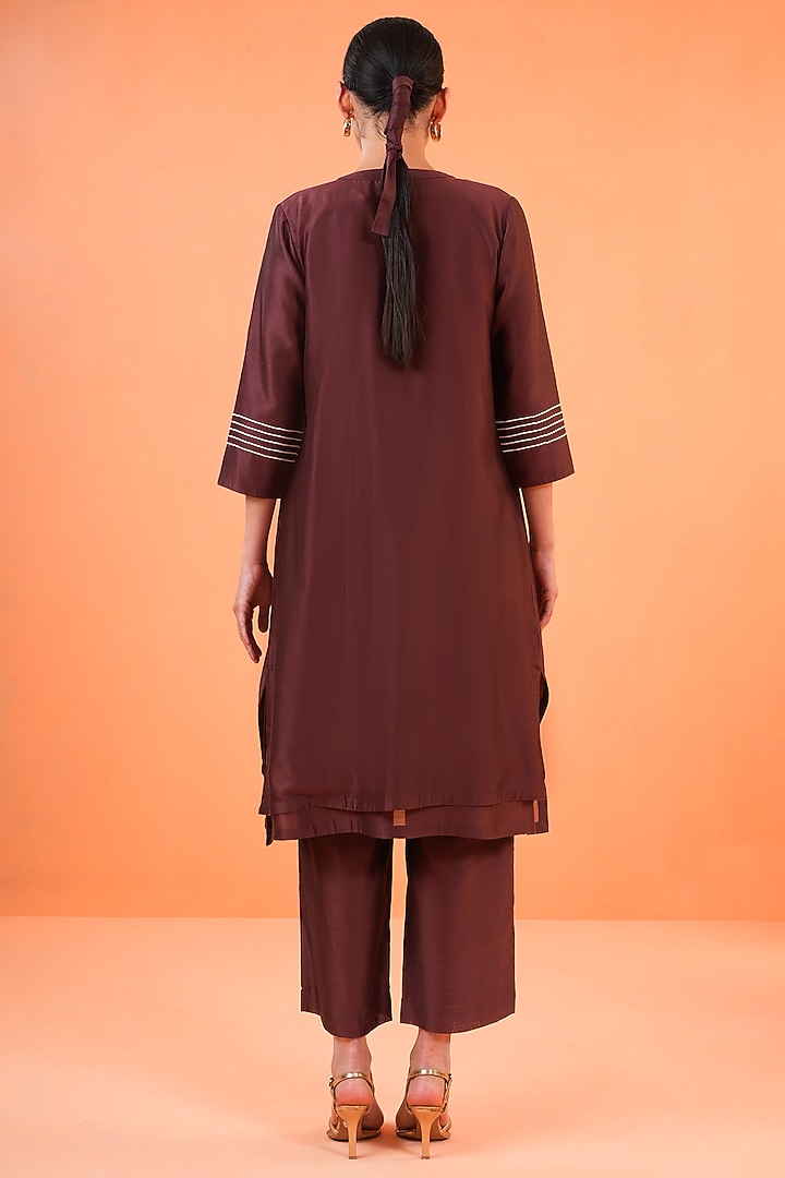Brown & Ivory Chanderi Silk Embroidered Jacket Set by ORIGANI at Pernia's Pop Up Shop