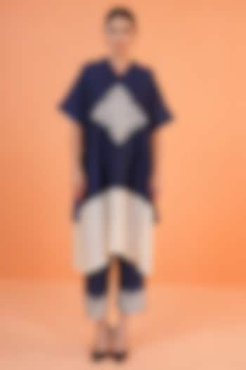 Blue & Ivory Chanderi Silk Embroidered Kurta Set by ORIGANI at Pernia's Pop Up Shop