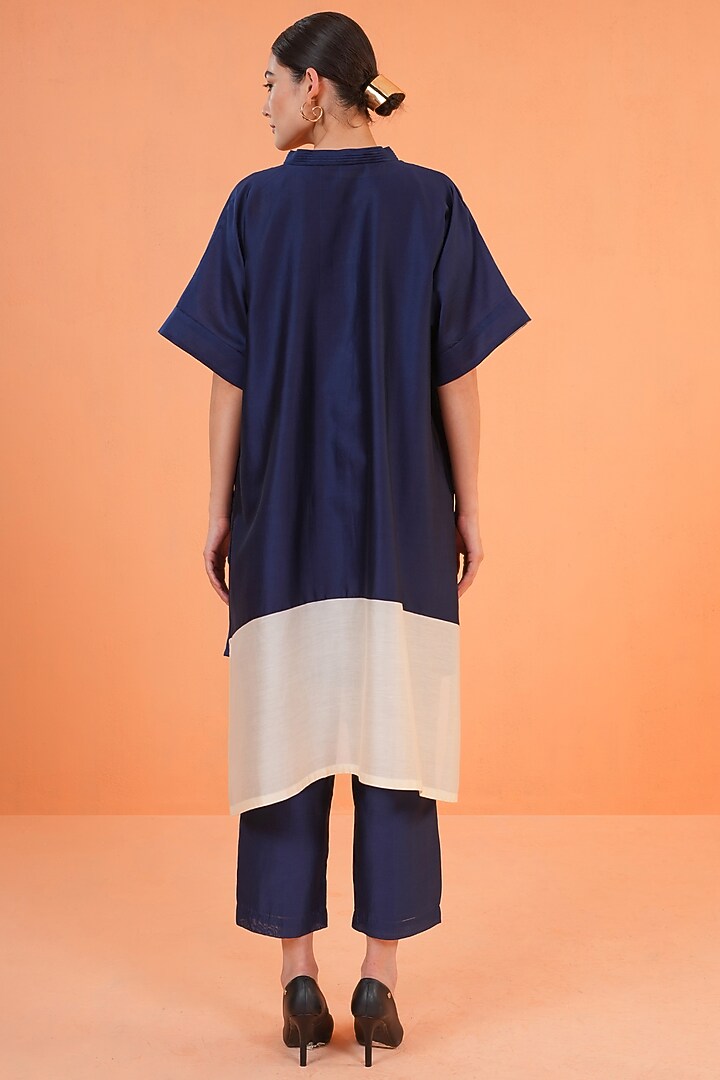 Blue & Ivory Chanderi Silk Embroidered Kurta Set by ORIGANI at Pernia's Pop Up Shop