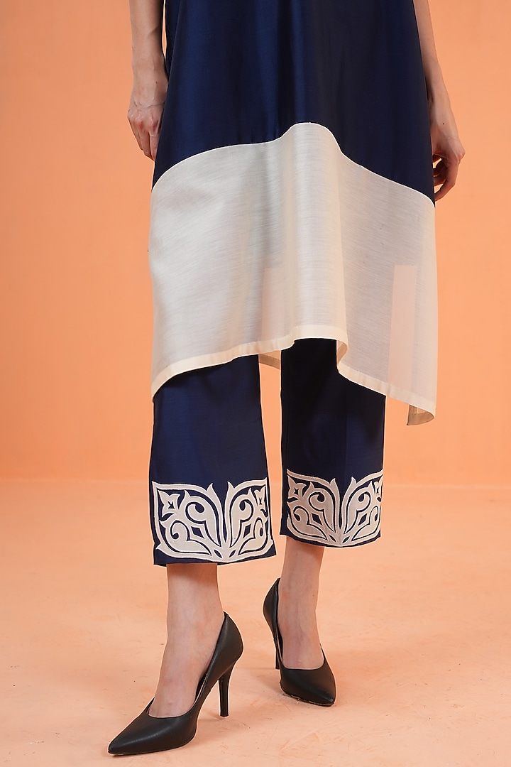 Blue & Ivory Chanderi Silk Embroidered Kurta Set by ORIGANI at Pernia's Pop Up Shop