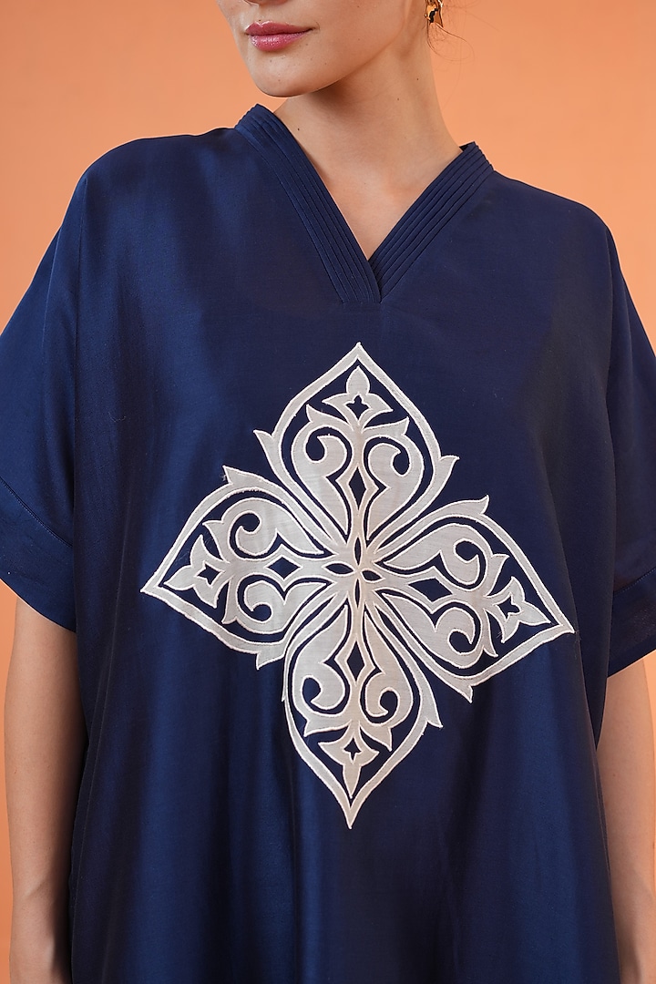 Blue & Ivory Chanderi Silk Embroidered Kurta Set by ORIGANI at Pernia's Pop Up Shop