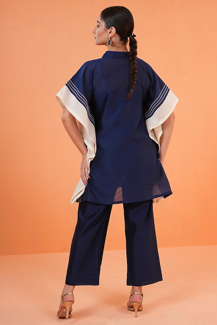 Blue & Ivory Chanderi Silk Embroidered Tunic Set by ORIGANI at Pernia's Pop Up Shop