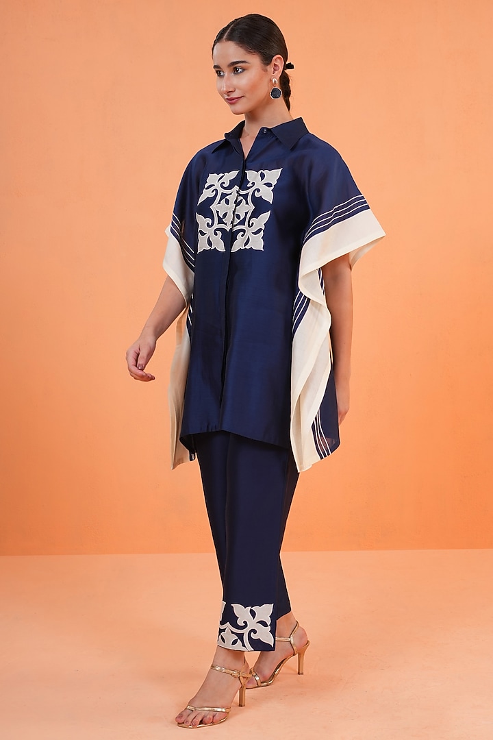 Blue & Ivory Chanderi Silk Embroidered Tunic Set by ORIGANI at Pernia's Pop Up Shop