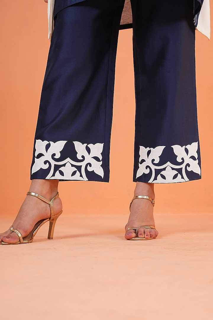 Blue & Ivory Chanderi Silk Embroidered Tunic Set by ORIGANI at Pernia's Pop Up Shop