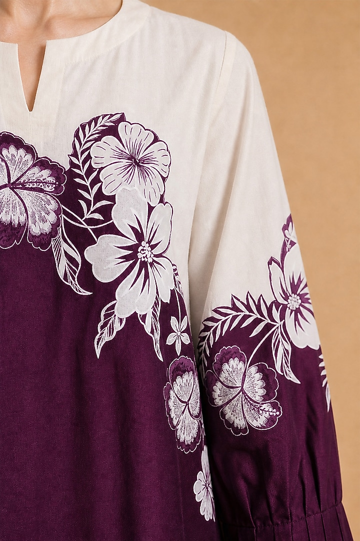 Burgundy Chanderi Silk Color-Blocked Straight Kurta Set by ORIGANI at Pernia's Pop Up Shop
