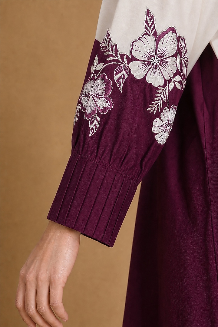 Burgundy Chanderi Silk Color-Blocked Straight Kurta Set by ORIGANI at Pernia's Pop Up Shop