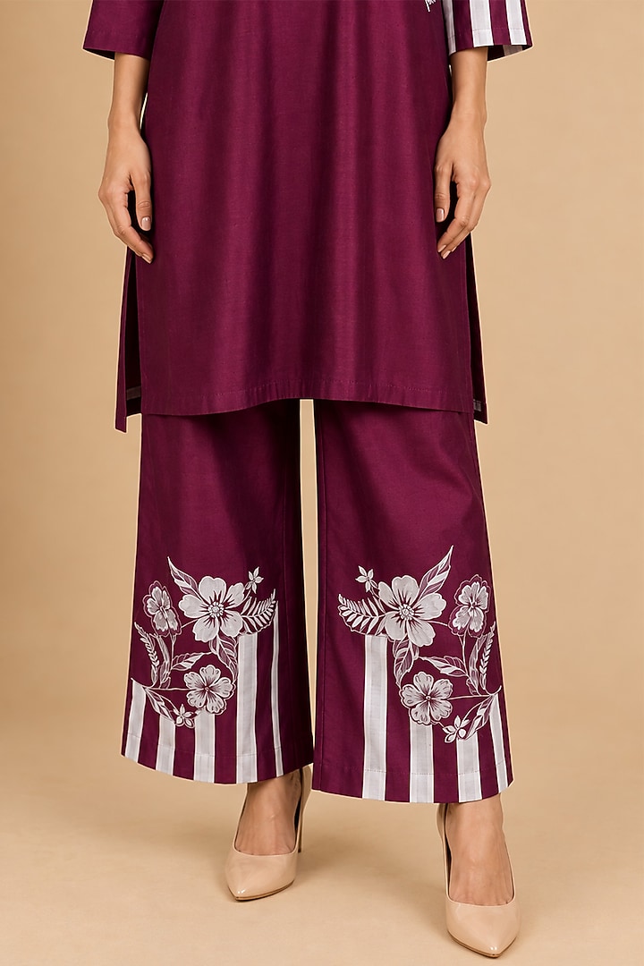 Burgundy Chanderi Silk Striped Kurta Set by ORIGANI at Pernia's Pop Up Shop