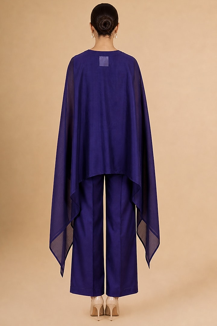 Purple Chanderi Silk Applique Embroidered Asymmetrical Kaftan Set by ORIGANI at Pernia's Pop Up Shop