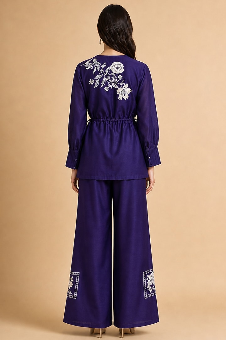 Purple Chanderi Silk Applique Embroidered Peplum Kurta Set by ORIGANI at Pernia's Pop Up Shop