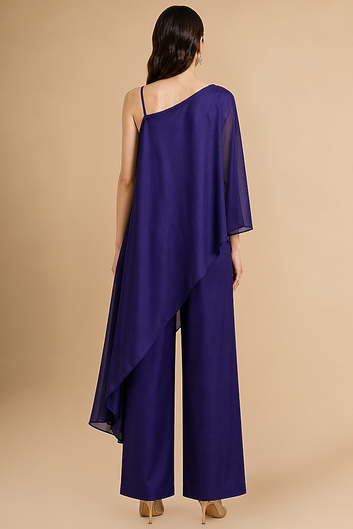 Purple Chanderi Silk Applique Embroidered High-Low Tunic Set by ORIGANI at Pernia's Pop Up Shop