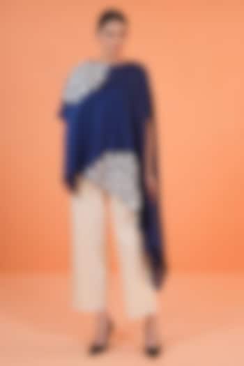 Blue & Ivory Chanderi Silk Embroidered Tunic Set by ORIGANI at Pernia's Pop Up Shop