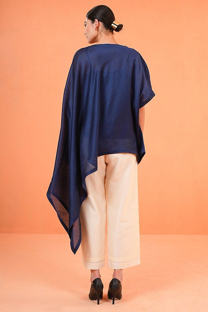 Blue & Ivory Chanderi Silk Embroidered Tunic Set by ORIGANI at Pernia's Pop Up Shop