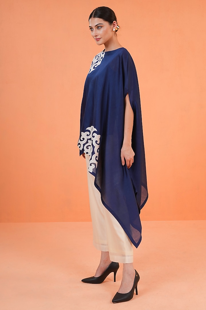 Blue & Ivory Chanderi Silk Embroidered Tunic Set by ORIGANI at Pernia's Pop Up Shop