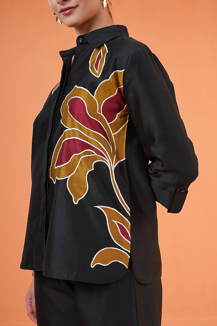 Black Chanderi Silk Embroidered Co-Ord Set by ORIGANI at Pernia's Pop Up Shop