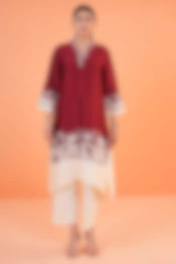 Maroon Chanderi Silk Embroidered Kurta Set by ORIGANI at Pernia's Pop Up Shop