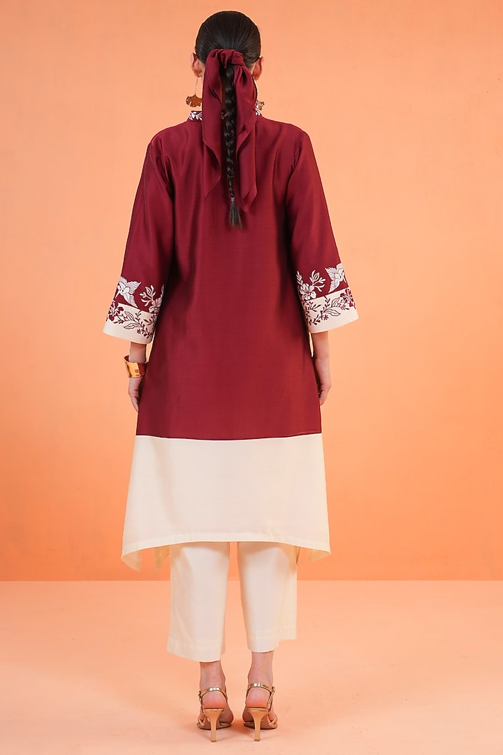 Maroon Chanderi Silk Embroidered Kurta Set by ORIGANI at Pernia's Pop Up Shop
