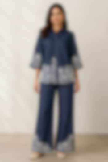 Blue Denim Hand Embroidered Co-Ord Set by ORIGANI at Pernia's Pop Up Shop