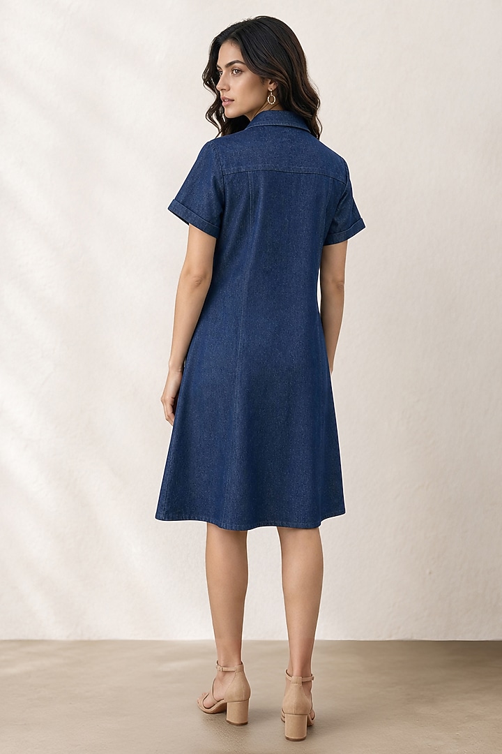 Blue Denim Applique Embroidered Knee-Length Vacation Dress by ORIGANI at Pernia's Pop Up Shop