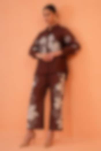 Brown Chanderi Silk Embroidered Co-Ord Set by ORIGANI at Pernia's Pop Up Shop