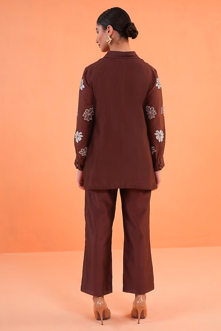 Brown Chanderi Silk Embroidered Co-Ord Set by ORIGANI at Pernia's Pop Up Shop