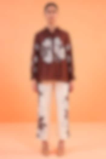 Brown & Ivory Chanderi Silk Embroidered Co-Ord Set by ORIGANI at Pernia's Pop Up Shop