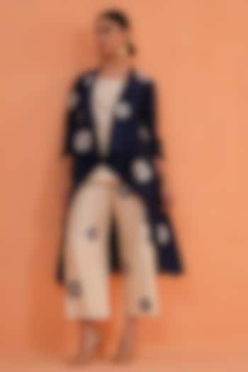 Blue & Ivory Chanderi Silk Embroidered Co-Ord Set by ORIGANI at Pernia's Pop Up Shop