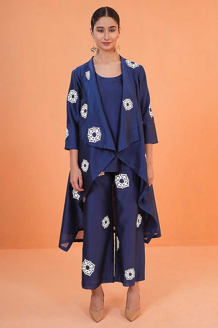 Blue Chanderi Silk Embroidered Co-Ord Set by ORIGANI at Pernia's Pop Up Shop