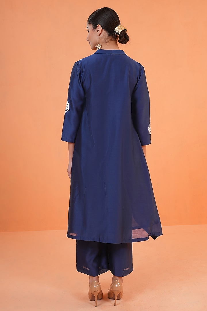 Blue Chanderi Silk Embroidered Co-Ord Set by ORIGANI at Pernia's Pop Up Shop