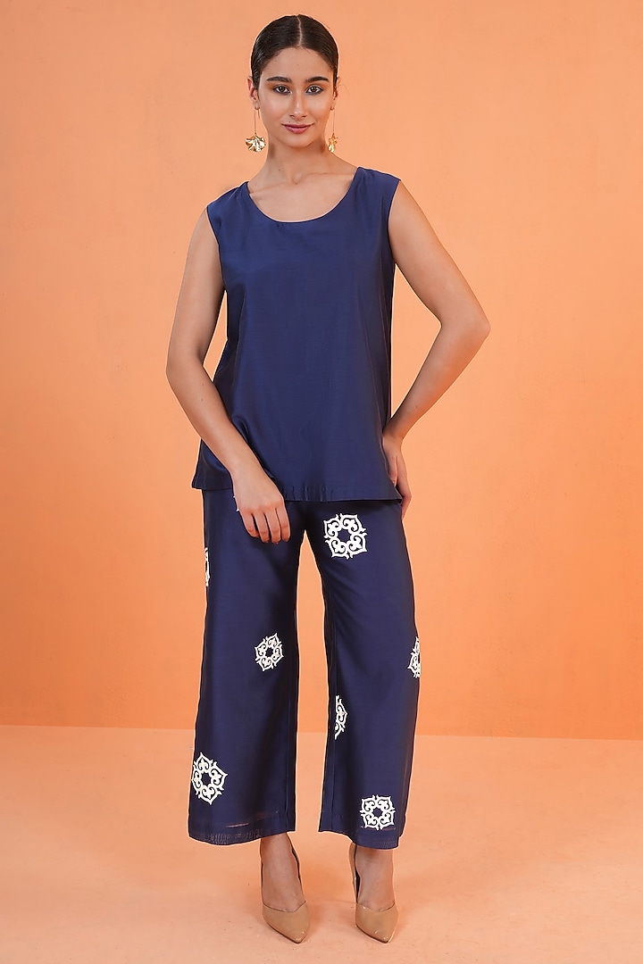 Blue Chanderi Silk Embroidered Co-Ord Set by ORIGANI at Pernia's Pop Up Shop