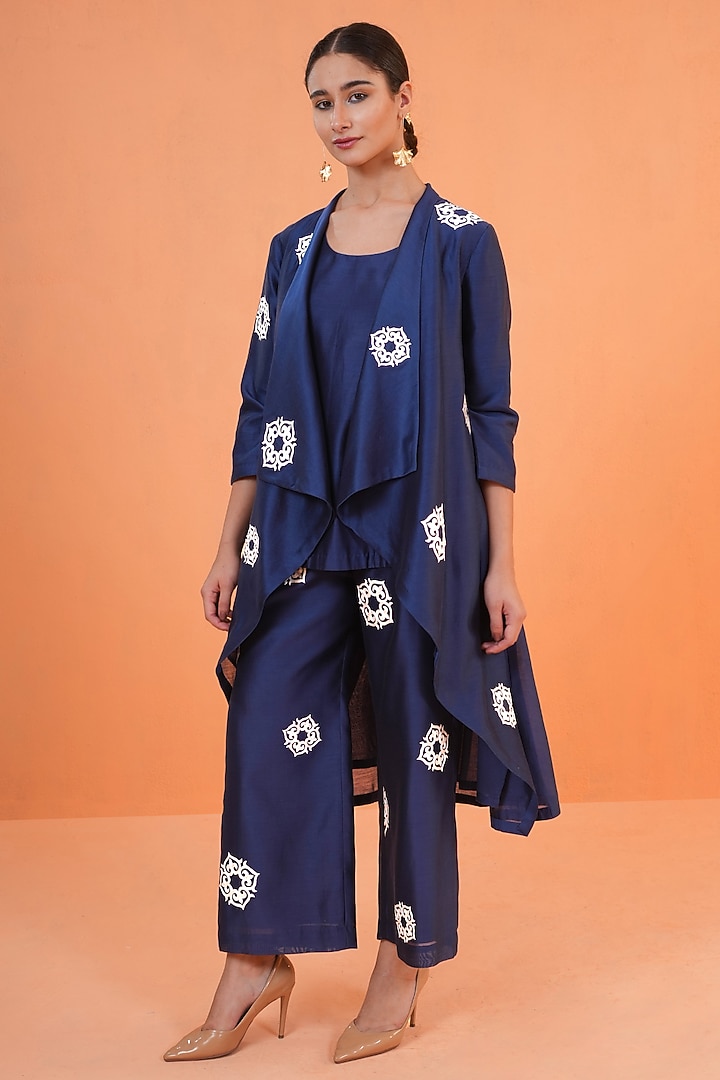 Blue Chanderi Silk Embroidered Co-Ord Set by ORIGANI at Pernia's Pop Up Shop